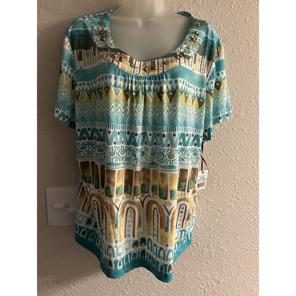 New XL Samantha Grey Studded Collar Multi Top #1262*8**